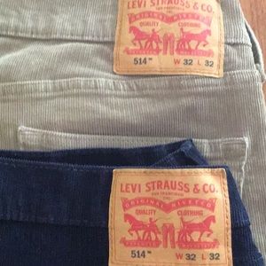 Levi cords straight leg.    Navy and Tan